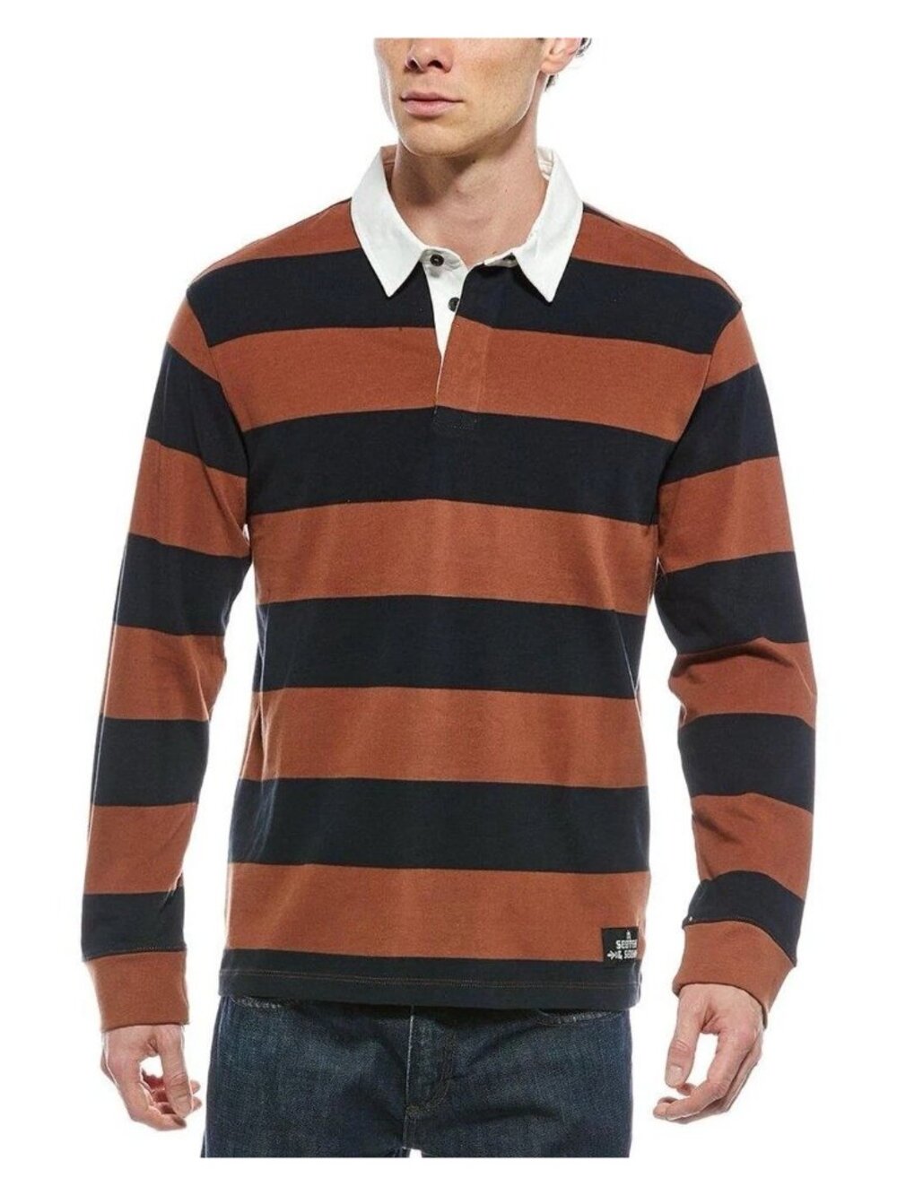 Scotch & Soda Men's Brown Rugby Polo Shirt Rum Raisin Small NWT